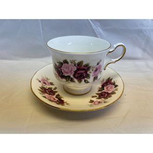 Queen Anne Teacup Saucer Set Fine Bone China England Rose Floral